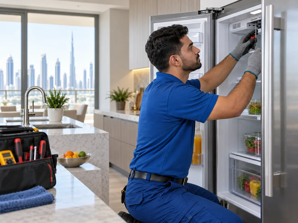 Technician providing refrigerator repair & installation service in Dubai